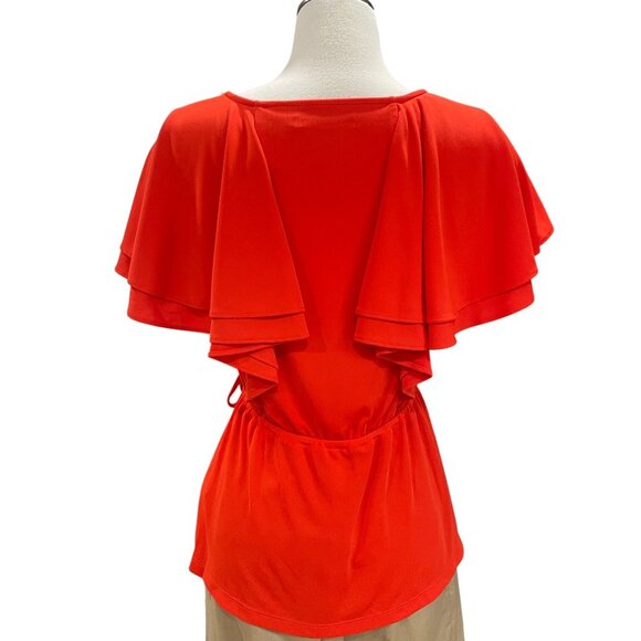 Lauren Ralph Lauren Tangerine Ruffle Wrap Top Blouse PS Petite Fall Trend - Picture 9 of 10
